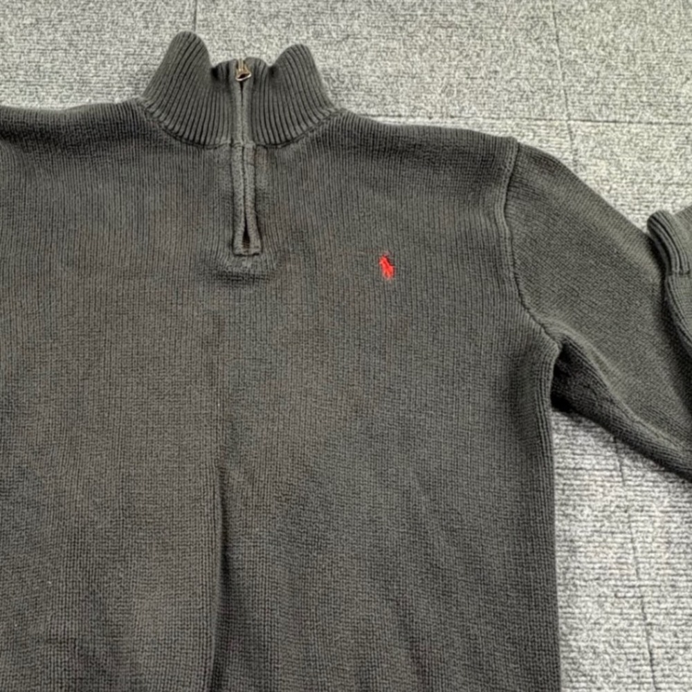 Polo Ralph Lauren Mens XL Quarter Zip Sweater Charcoal Cotton Knit Red Pony